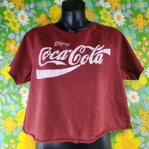 Classic Red Coca-Cola Raw Hem Short Sleeve Crop Top